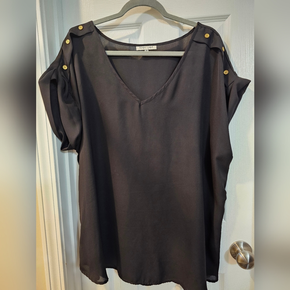 Chic Black Blouse with Gold Button Details